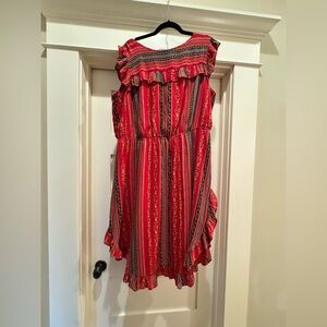 LOFT Red and Black Striped Casual Dress